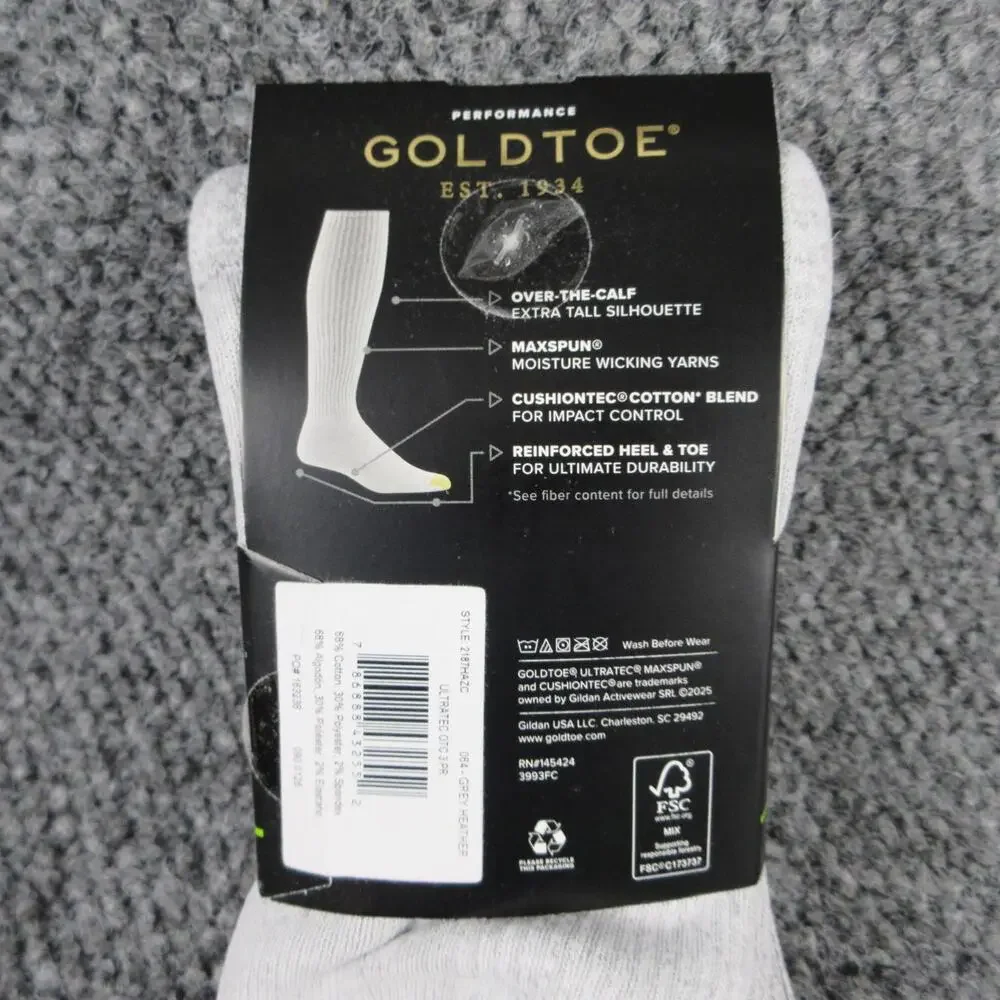 GOLD TOE Socks Mens 6-12.5 Gray Over-The-Calf Cushioned Moisture-Wicking NWT